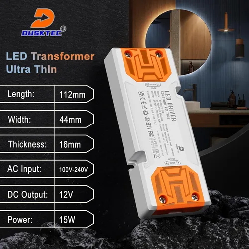 Vista 2 de Transformador de controlador DUSKTEC 15W 12V LED, transformador delgado 120V CA a 12V DC Adaptador de fuente de alimentación LED de bajo voltaje