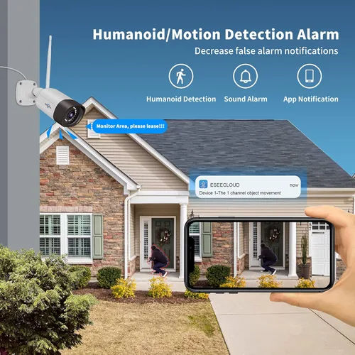 Vista 5 de Hiseeu Cámara de seguridad inalámbrica Pro de 5 MP para exteriores, seguridad del hogar, visión nocturna a color, WiFi de 2.4 GHz y 5 GHz, tarjeta