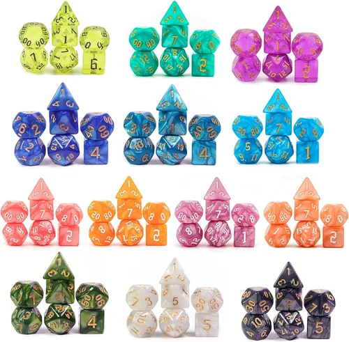 Vista 3 de Juegos de dados DND, 175 dados poliédricos D&D con 4 bolsas de cuero 25sets/175pcs
