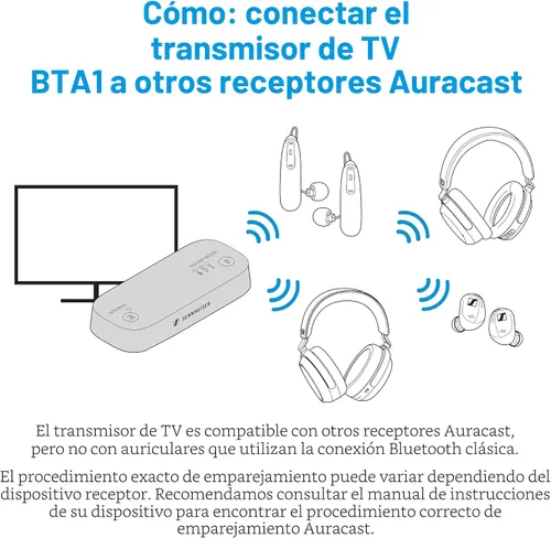 Vista 13 de Auriculares Sennheiser RS 255 para TV - Paquete de Auriculares Bluetooth y Transmisor - Auriculares Inalámbricos de Baja Latencia con Sonido