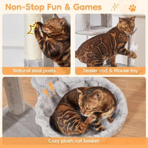 Vista 5 de Taoqimiao - Árbol para gatos de 71 pulgadas para gatos de interior grandes y adultos, torre alta de varios niveles, condominio para 2 gatos con 6