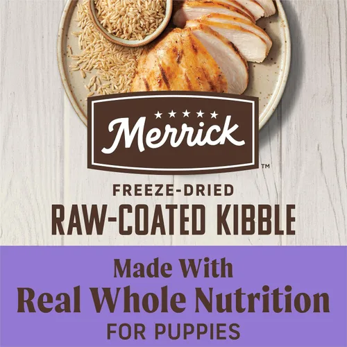 Vista 2 de Merrick Healthy Grains - Croquetas crudas liofilizadas, alimento natural para cachorros con alto contenido de proteínas, pollo y arroz integral