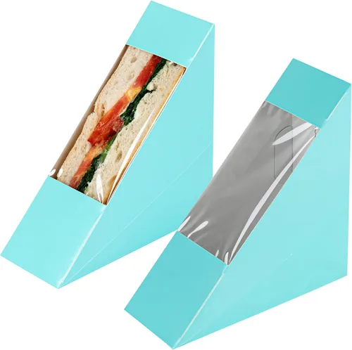 Vista 2 de Restaurantware -Cafe Vision Cajas de papel sándwich de 4.8 x 2.8 pulgadas, 200 cajas medianas de cuña tipo sándwich - con ventana, desechables, Azul