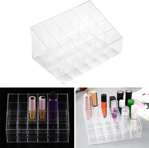 Vista 7 de Haofy 24 rejillas transparentes para lápiz labial, organizador de maquillaje y cosméticos, caja de almacenamiento de maquillaje, esmalte de uñas