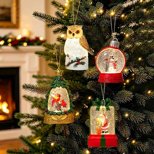 Vista 6 de Globo iluminado con purpurina para adornos de árbol de Navidad o decoración Ornamento de muñeco