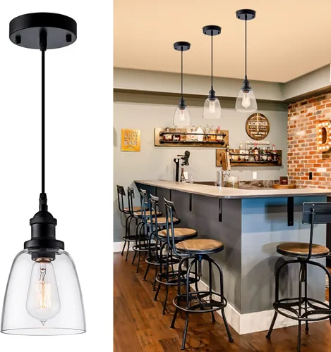 Vista 12 de Mini lámpara colgante industrial moderna de vidrio con semillas de burbujas, cilindro de iluminación colgante de cable ajustable para isla