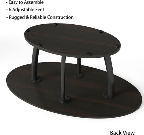 Vista 6 de Manora Mesa de centro ovalada pequeña rústica para sala de estar, mesa central de madera estrecha con estante, mesa de centro de estilo retro