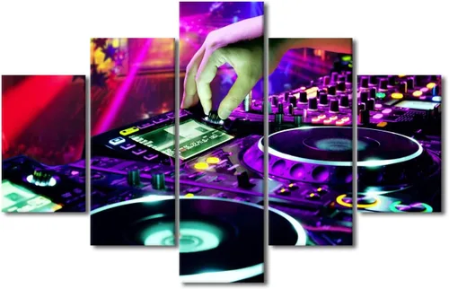 Vista 18 de Lienzo decorativo para pared, diseño de DJ Music Mixes the Track HD impreso en pinturas, 5 piezas de imágenes abstractas para sala de estar, obra