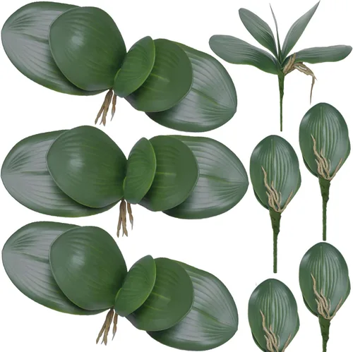Vista 8 de FagusHome 10 hojas de orquídeas artificiales Phalaenopsis de 11 pulgadas, hojas de orquídeas artificiales verdes (10 unidades)