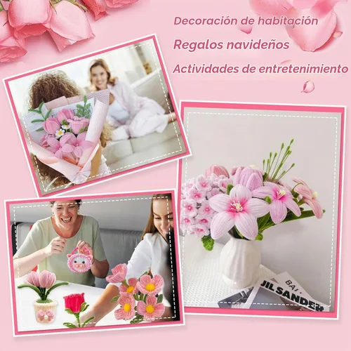 Vista 5 de Limpiapipas rosas para hacer flores, 500 tallos de chenilla esponjosos Esquema de color de flores rosadas