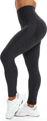 Vista 3 de SEASUM, Leggings de cintura alta con contorno de sonrisa, sin costuras, para entrenamiento, gimnasio, Yoga. Pantalones deportivos