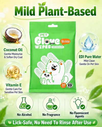 Vista 3 de Pet Glove Wipes for Dogs and Cats,Disposable Pet Grooming Gloves 10 Count - Green