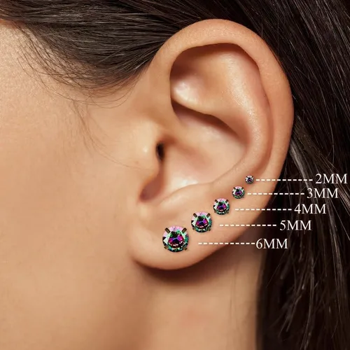 Vista 3 de VOLUKA Aretes tipo dormilona de acero inoxidable con circonita cúbica para mujeres y hombres, hipoalergénico de acero quirúrgico 316L, titanio