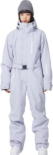 Vista 9 de ALSOGO Traje de esquí de una pieza para mujer, overol impermeable con aislamiento para nieve, con cinturón desmontable para deportes de nieve
