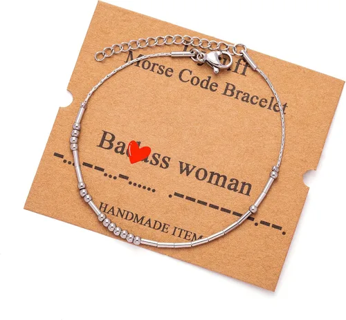 Vista 81 de JoycuFF Pulseras inspiradoras de código morse para mujeres, cuentas de plata, joyería con mantra de motivación, regalos para ella