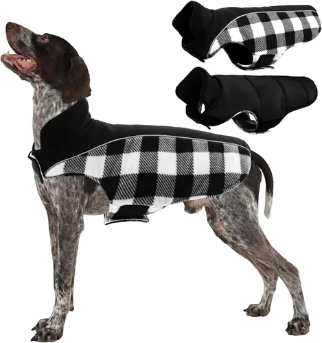 Vista 12 de Kuoser - Abrigo reversible para perros para climas fríos, abrigo de invierno impermeable reflejante para mascotas, abrigo para perros a cuadros