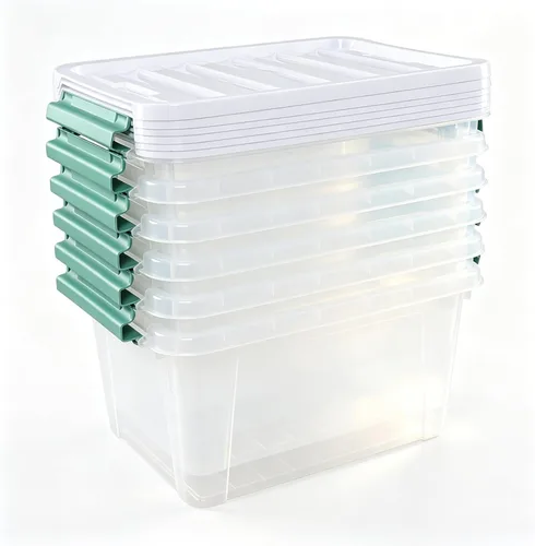 Vista 7 de Paquete de 6 cajas de almacenamiento de plástico transparente de 20 L, contenedores de almacenamiento con tapas