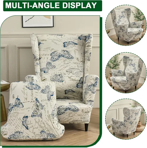 Vista 4 de CRFATOP 2 fundas elásticas para silla con respaldo de alas de mariposa, fundas de tela de elastano con respaldo de ala, fundas para sillón con parte