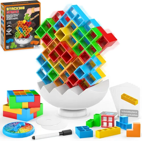 Vista 9 de BBnote Juego gigante XL de 48 piezas para adultos y niños, juegos de torre de mesa Tetra para fiesta de viaje familiar, juguete apilable