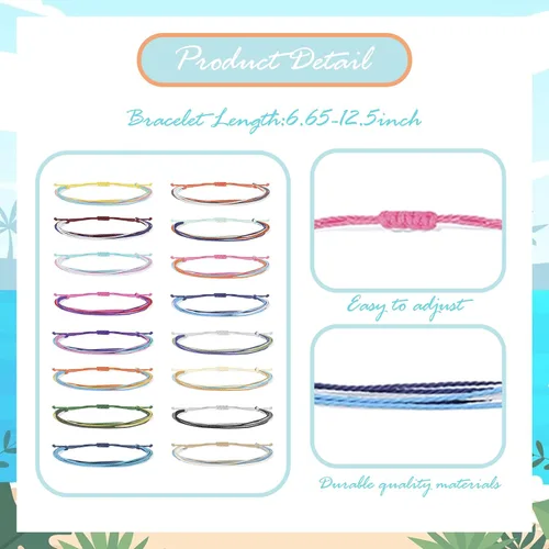 Vista 4 de Brazaletes impermeables de cuerda, para verano, con ola, brazalete para amistad, hecho a mano, para niña
