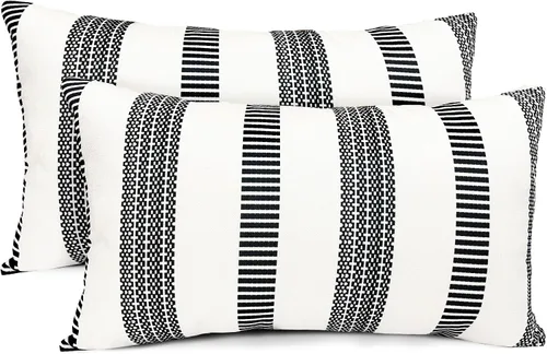 Vista 49 de Juego de 2 fundas de almohada decorativas negras boho 16x16 pulgadas, fundas de almohada de lino modernas estilo bohemia campestre para exteriores