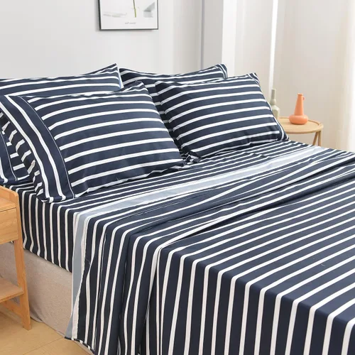 Vista 14 de American Home Collection - Juego de sábanas y fundas de almohada estampadas de 6 piezas, con 14 pulgadas de caída; sábanas de microfibra con doble