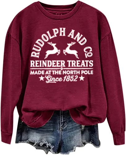 Vista 4 de Ceboyel Sudadera con estampado de árbol de Navidad para mujer, cuello redondo, suéter divertido y divertido 2023