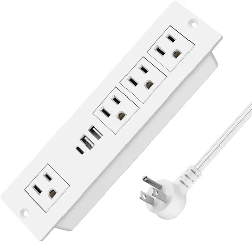 Vista 10 de Regleta de alimentación empotrada con PD 20W USB-C, salida de cajón empotrada, 4 tomas de corriente y 3 puertos USB, regleta de alimentación