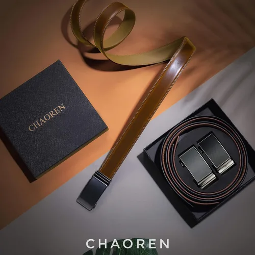 Vista 2 de CHAOREN Cinturones de trinquete para hombre, paquete de 2, elegantes cinturones de cuero en juego de regalo de 1.378 in