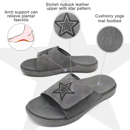 Vista 2 de KuaiLu Sandalias deportivas para hombre con cojín suave y soporte de arco para fascitis plantar, puntera abierta, ajustables, para interiores