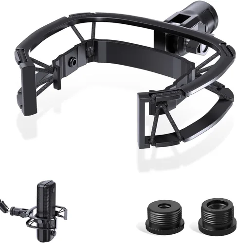 Vista 9 de Soporte de choque para micrófono AT2020 personalizado con filtro pop, suspensión antivibración, soporte de micrófono, clip compatible con Audio