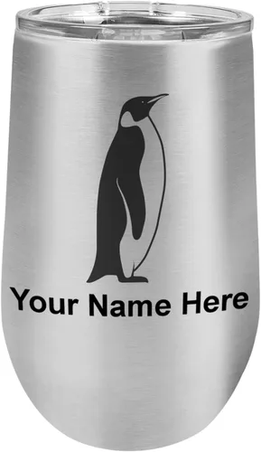 Vista 32 de LaserGram Vaso de vino de acero inoxidable de doble pared, pingüino, grabado personalizado incluido (negro)