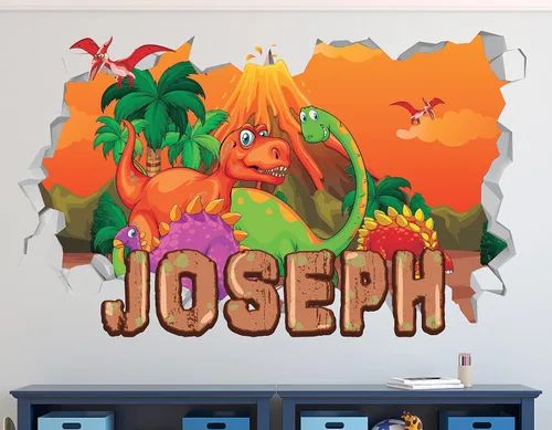 Vista 2 de AdesiivoStudio - Calcomanías de pared de dinosaurio con nombre personalizado, calcomanías de dinosaurio, decoración de habitación de dinosaurios