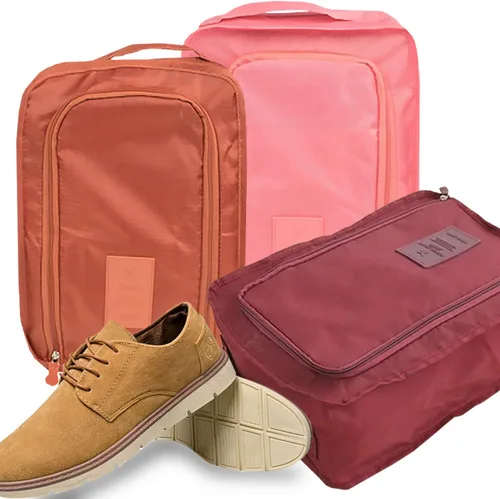 Vista 4 de Bolsa de viaje para zapatos de 3 piezas, organizador plegable impermeable para zapatos, artículos esenciales de viaje para volar, bolsa de viaje