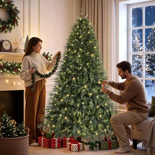 Vista 7 de SHareconn Árbol de Navidad de ciprés artificial preiluminado de 7 pies 390 luces blancas cálidas y multicolor, 17 modos de control remoto, 1420