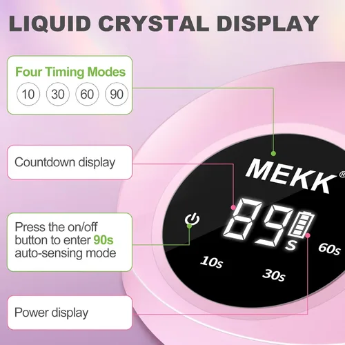 Vista 4 de MEKK - Lámpara de uñas de curación flash, 30 W, luz UV pequeña inalámbrica para uñas de gel Gooseneck, Auto Sensor, 4 Timers (10/30/60/90s)