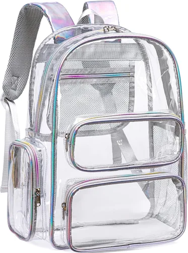 Vista 17 de CAMTOP Mochila transparente resistente y transparente para estudiantes, escuela, trabajo, festival, viajes, deportes, Beige, Mediana, Camtop Mochila
