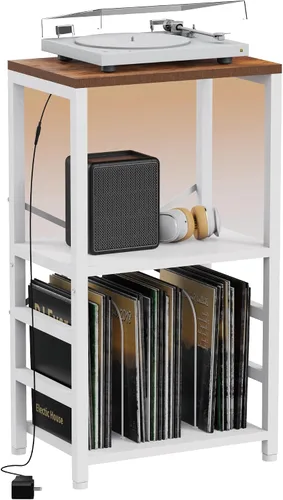 Vista 17 de YAKANJ Mesa Auxiliar con Soporte para Guitarra, Soporte para Tocadiscos, Almacenamiento para Discos de Vinilo, Soporte de 2 Niveles para Guitarra