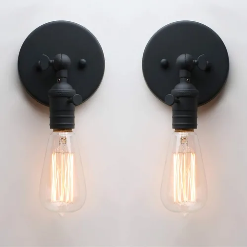 Vista 2 de PERMO Juego de 2 lámparas minimalistas de pared de un solo enchufe con interruptor de encendido/apagado (negro)