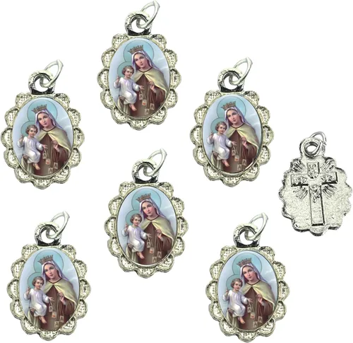 Vista 24 de Catholica Shop Colgante de medalla pequeña en tono plateado para ropa religiosa católica - Jesús, María y Santos, paquete de 6