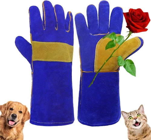 Vista 11 de HANDLANDY Guantes de manejo de animales, a prueba de mordeduras para manejo Negro marrón