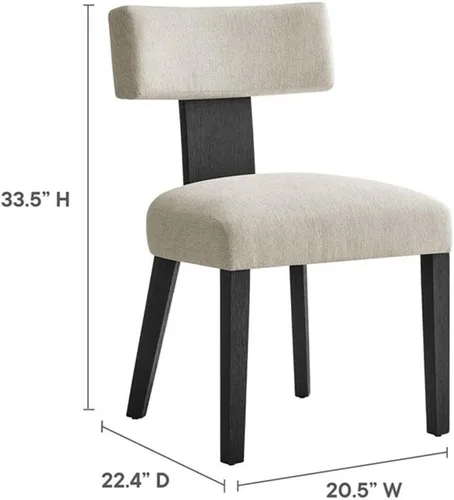 Vista 3 de Modway Nalani - Juego de 2 sillas de comedor sin brazos en tejido jaspeado negro marfil, sillas auxiliares contemporáneas con patas de madera