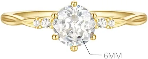 Vista 7 de Anillo de novia, divertido anillo de compromiso de oro amarillo de 9K14K delicado con moissanita redonda