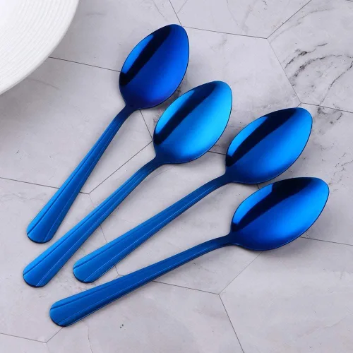 Vista 7 de MINGYU Juego de 12 cucharas de acero inoxidable, elegantes cucharas de sopa azules, cucharas de mesa de 7 pulgadas, cucharas de titanio
