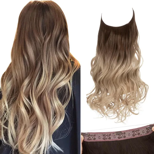 Vista 25 de SARLA Extensiones de cabello con alambre invisible con 3 clips, postizo sintético corto, ondulado, rizado, diadema ajustable transparente
