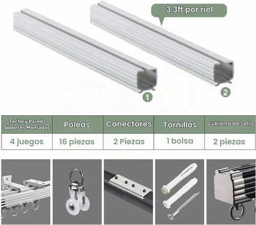 Vista 3 de ZSHINE Cortina de un solo riel para montaje en techo o pared, rieles de cortina resistentes para sala de estar, dormitorio, divisor de habitación