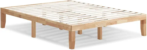 Vista 14 de KOMFOTT Armazón de cama de plataforma de madera de 14 pulgadas, tamaño Twin, base de colchón de madera con marco de madera de caucho, fuerte soporte