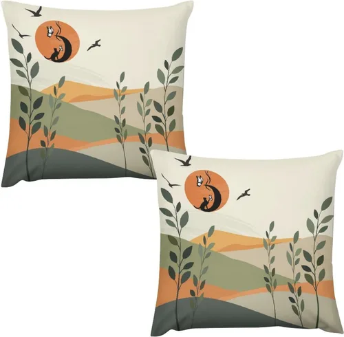 Vista 15 de Juego de 2 fundas de almohada florales retro de los años 70, Groovy Funky Hippie Flor Naranja Estética Boho Fundas de Almohada de 16 x 16 pulgadas