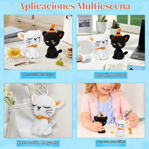 Vista 7 de Pnytty - Juego de iniciadores de ganchillo para gatos, 2 piezas, para adultos, kit de ganchillo para principiantes Crochet Animal Kit, Knitting
