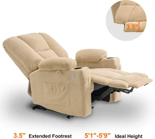 Vista 6 de MCombo Zero Gravity Silla Reclinable Eléctrica con Masaje de Calor y Vibración, Silla Reclinable con Puertos USB y Tipo C, Portavasos para Sala